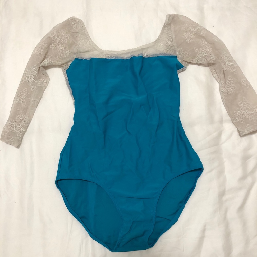 Aqua/Blue Leotard with Lace Sleeves